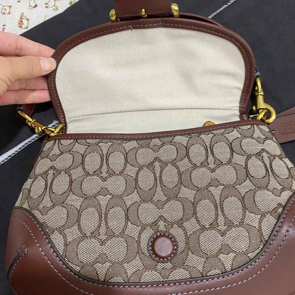 Coach Brown Signature Canvas Saddle Shoulder Bag with Gold Hardware